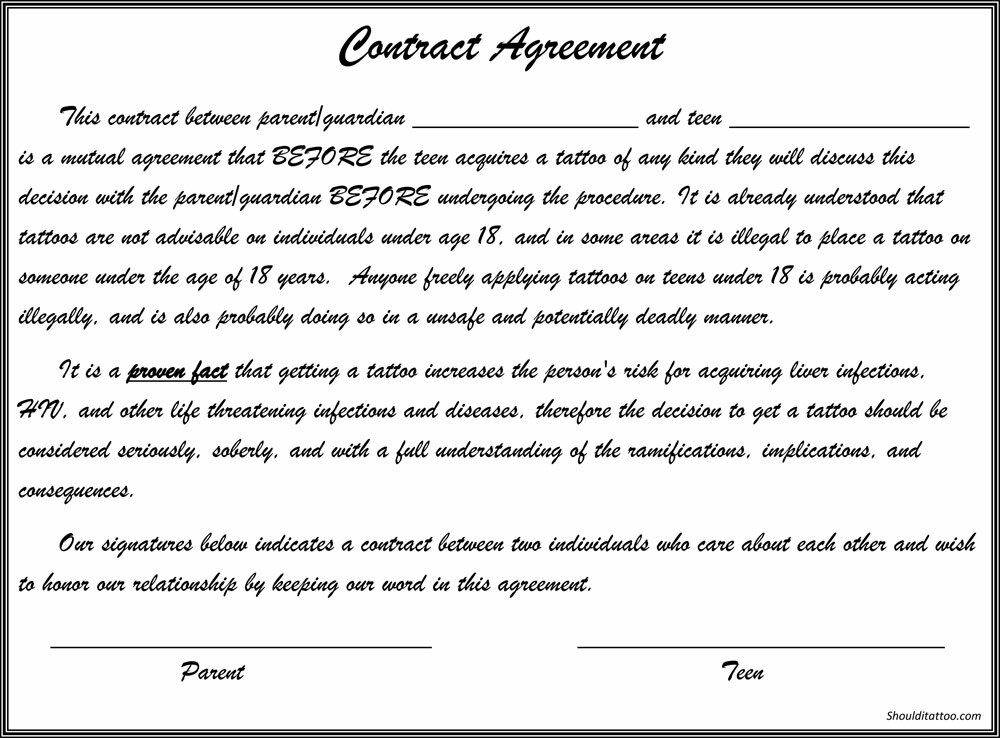 Tattoo Contract for Parents and Teens - Should I Tattoo